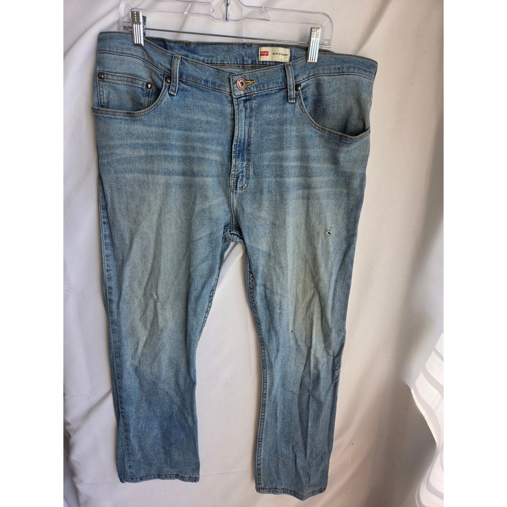 Wrangler Slim Straight Jeans Mens Blue Light Wash Slim Mid Rise Straight